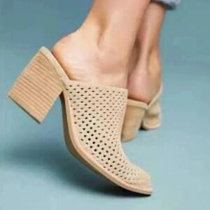 Jeffrey Campbell Favela Perforated Suede Mules Size 7.5 Preowned